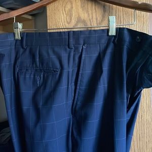 Dark Navy Blue Windowpane Dress Slacks